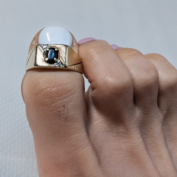 Vtg 1912 Weinman brothers 10k solid gold blue sapphire ring 3.7g. diamond accent - Picture 2 of 16